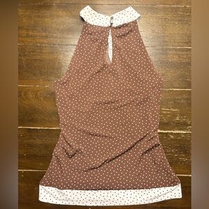 White House Black Market Brown and White Polka Dot Halter Top